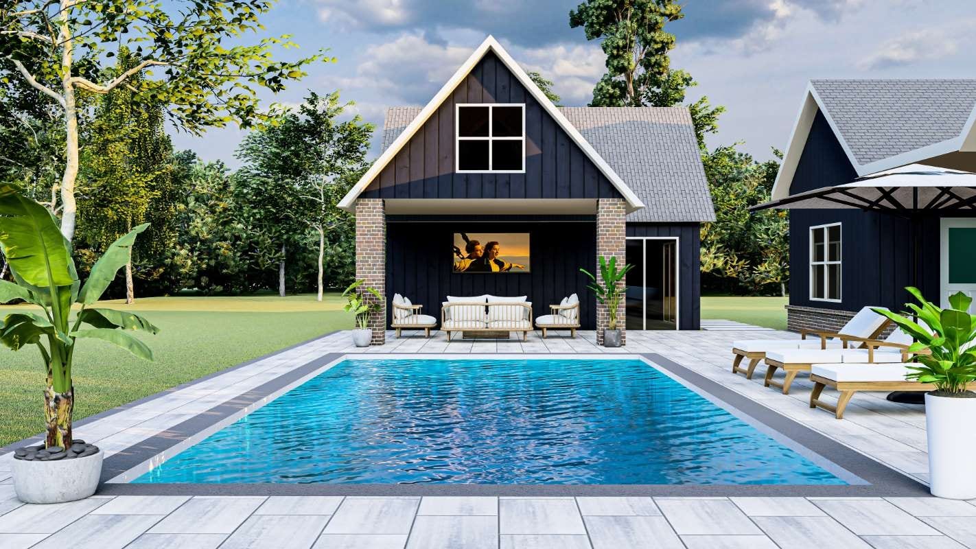 3D rendering of a luxury swimming pool for pool service marketing content