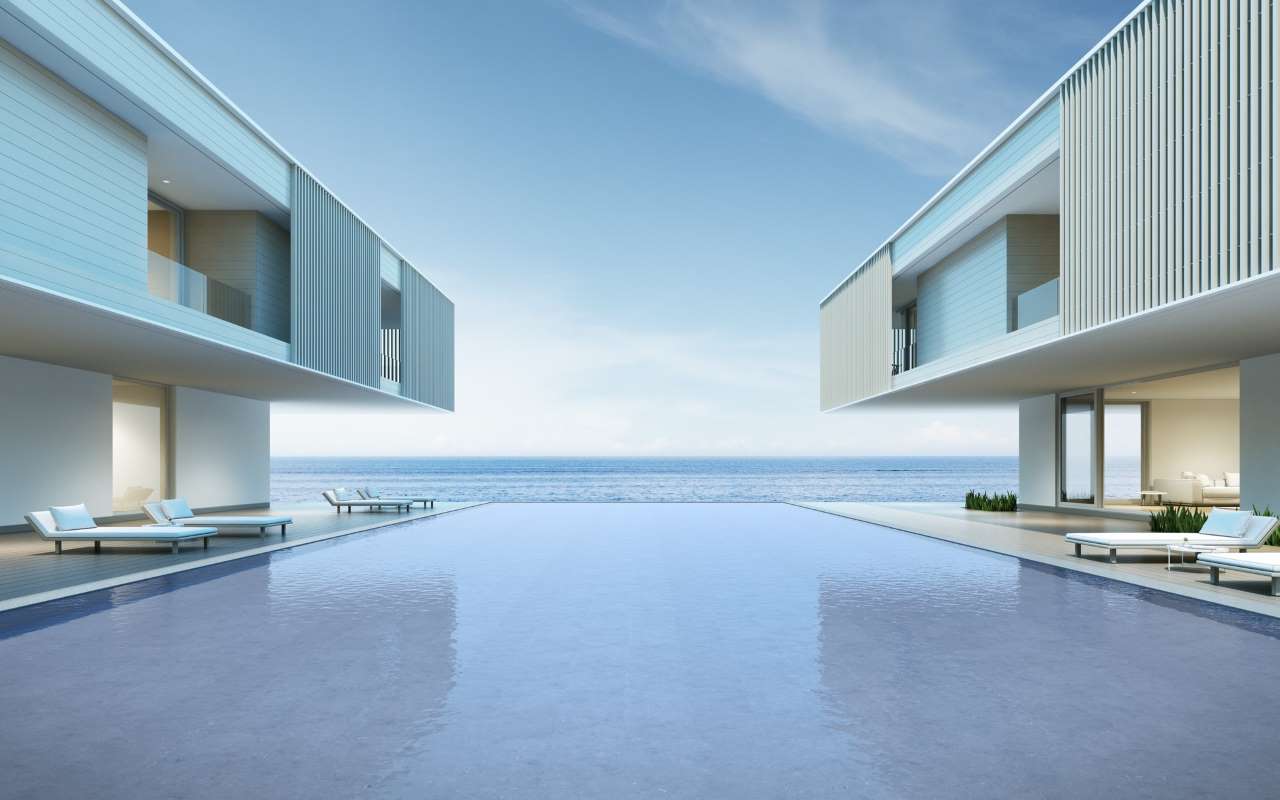 Pool service business taxes — modern residential home with pool, the kind of account that drives a small pool service tax filing