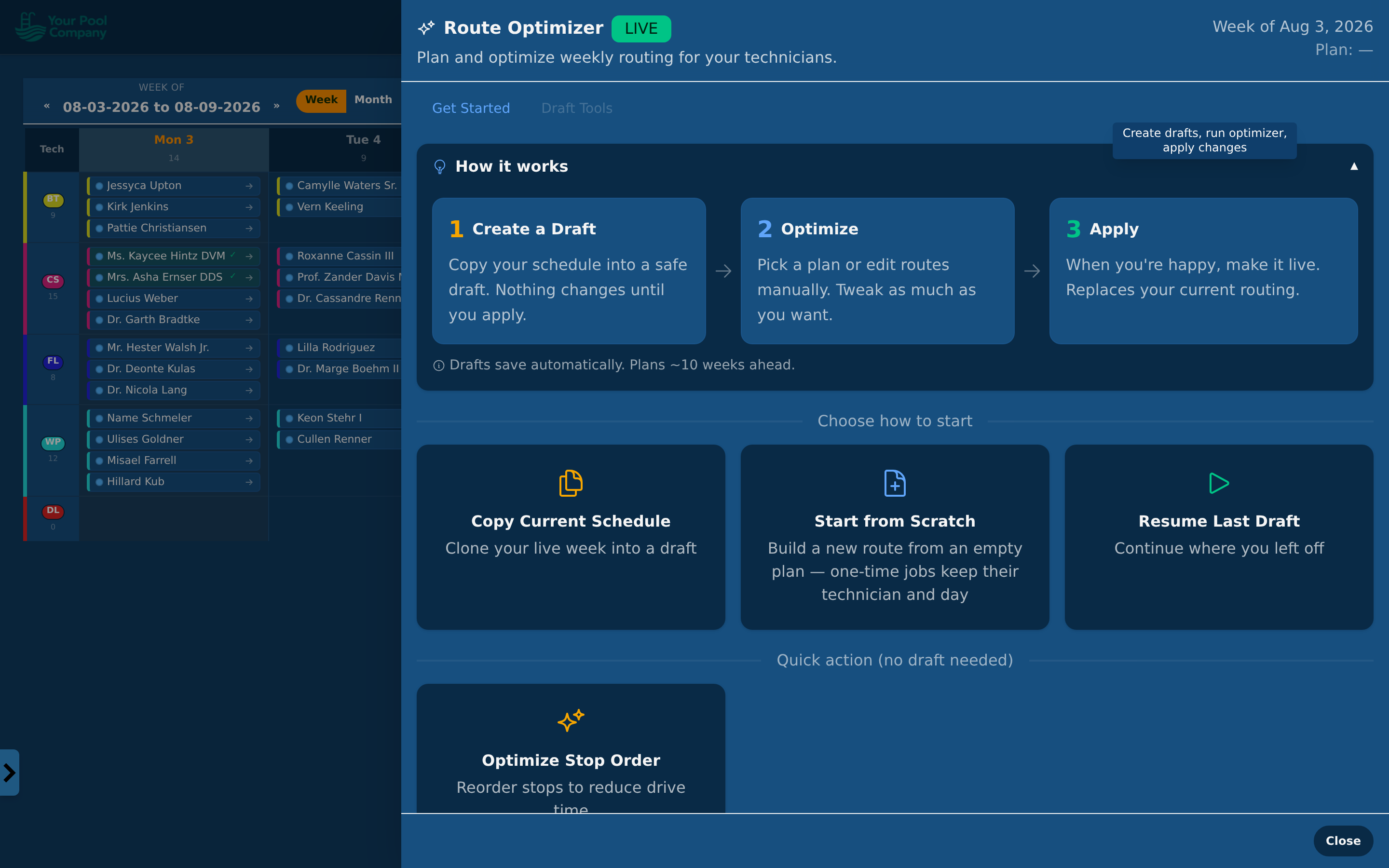 Choosing how the optimizer should arrange the week
