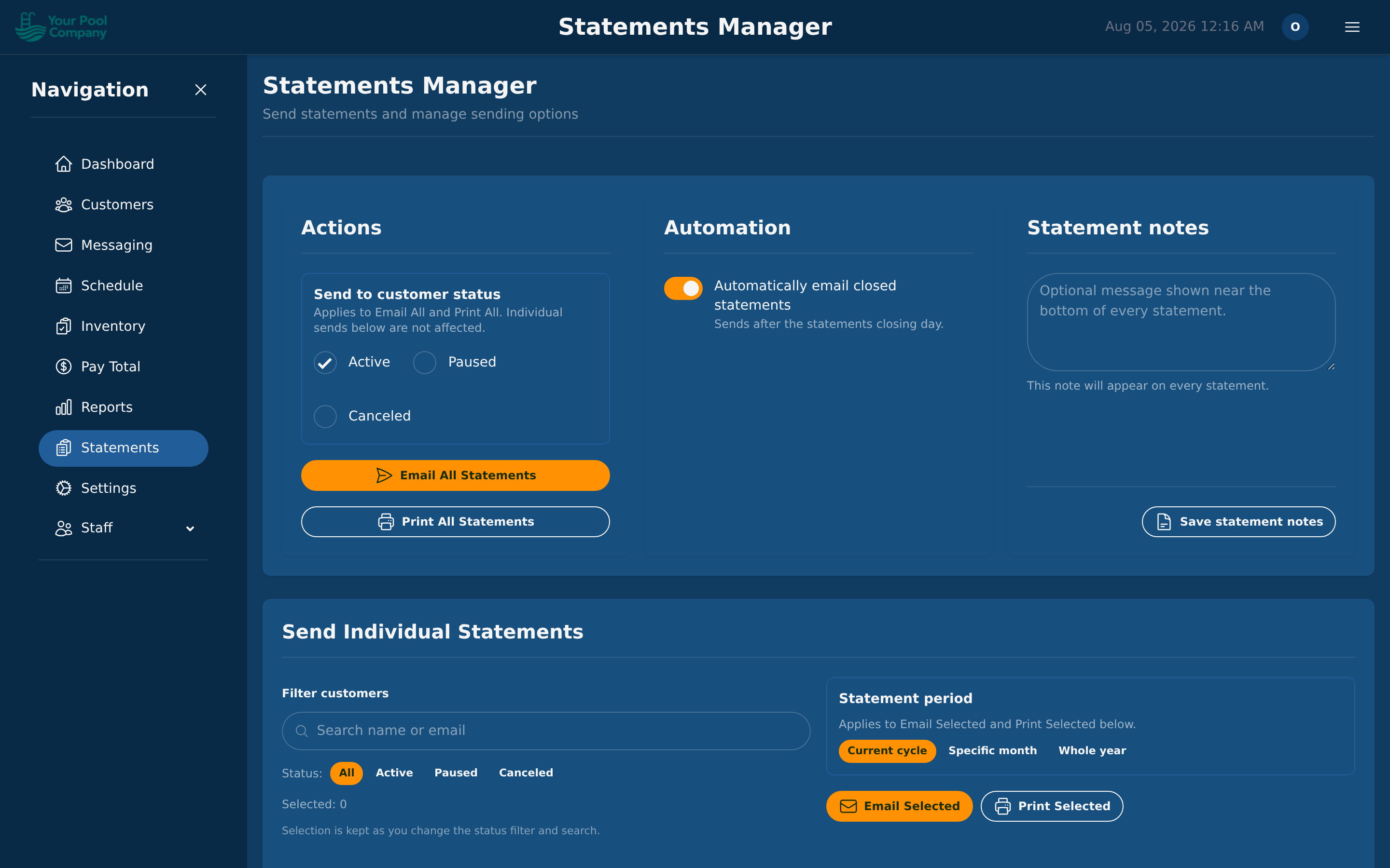Monthly statements